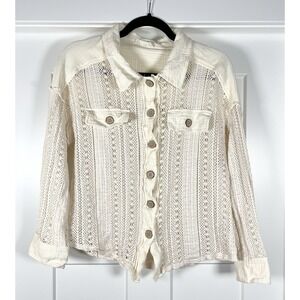 Crochet Shacket Shirt Cottage Fairy Coastal Grandma Coquette Boho Women's M